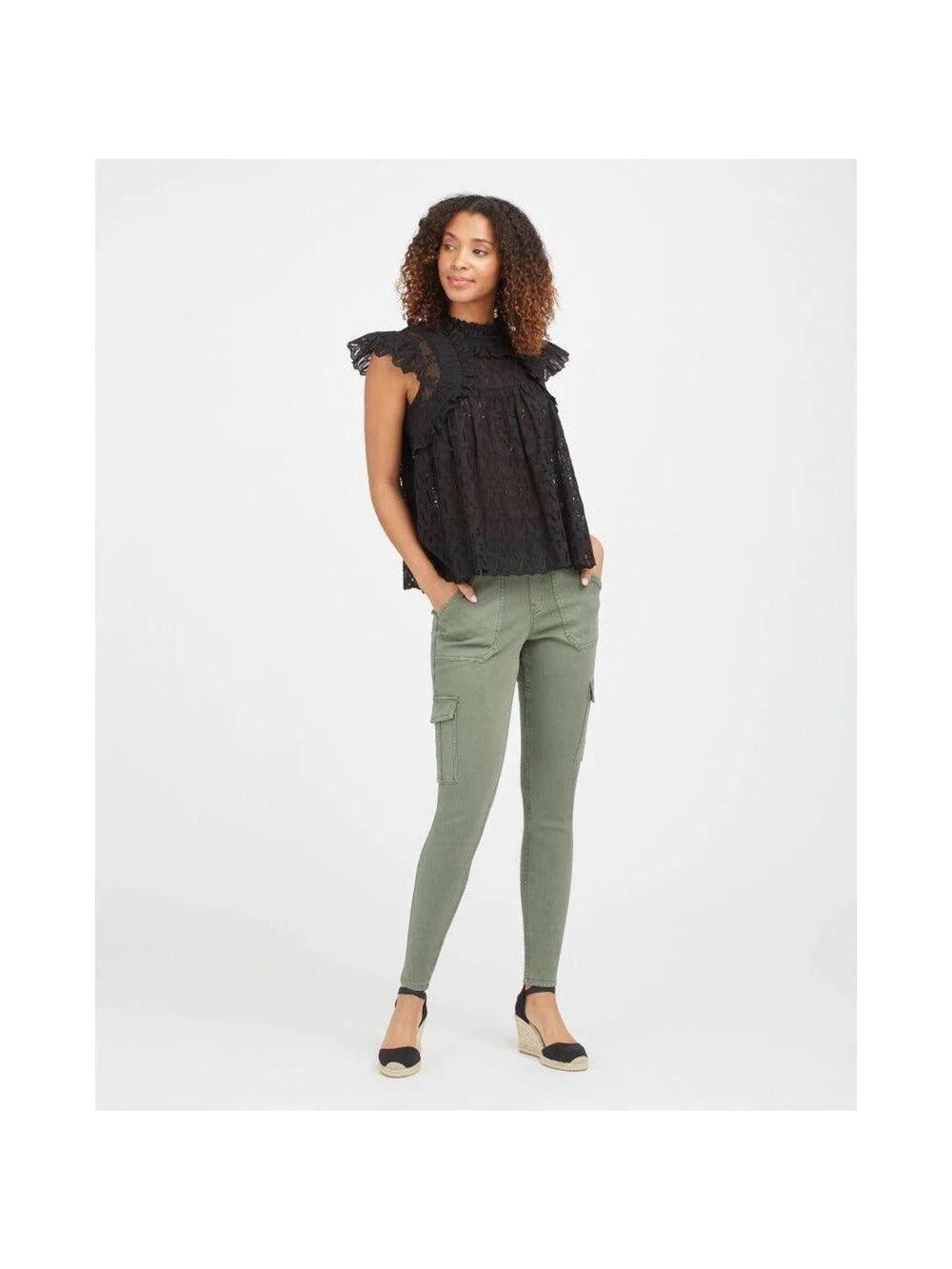 Spanx Stretch Twill Cargo Ankle Pants Green Boho Y2K Mid Rise Womens Small